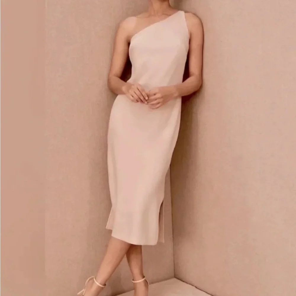 BHLDN Audrie One-Shoulder Midi Dress Size 6 in Oyster